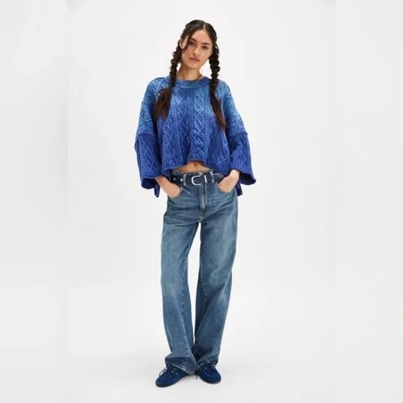 Free People Sweaters - Free People Washed Ashore Ombré Blue Chunky Knit Sweater